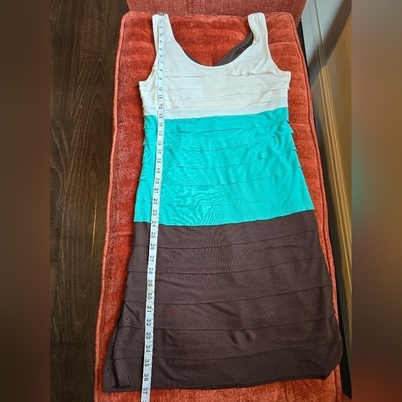 Allen B By Allen Schwartz Colorblock Stretch Dress Turquoise White Brown Sz. S - Picture 11 of 11